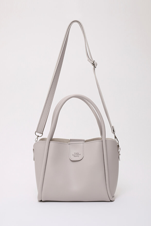 Gray Shk190 Faux Leather Snap Hand, Arm and Shoulder Bag with Removable Makeup Bag