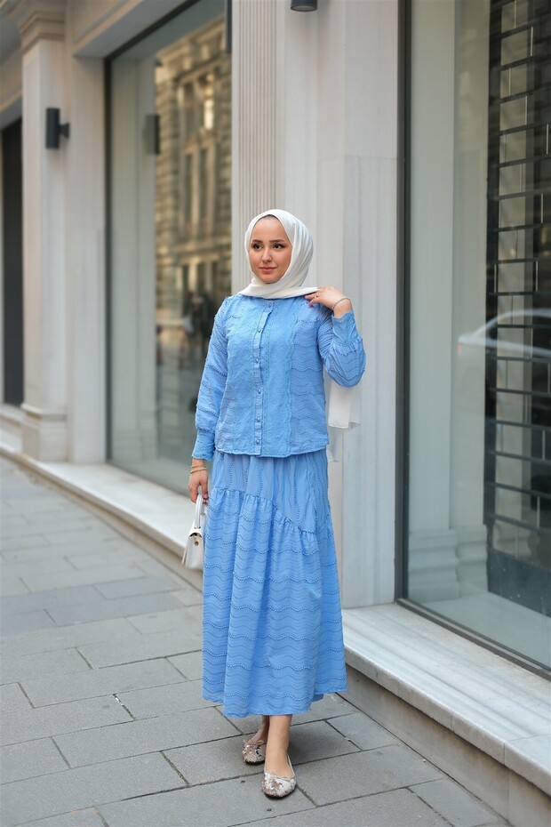 Women's Guipure Detailed Suit Blue