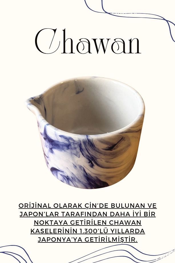 Mavi Mermer Desenli Seramik Matcha Seti - 3