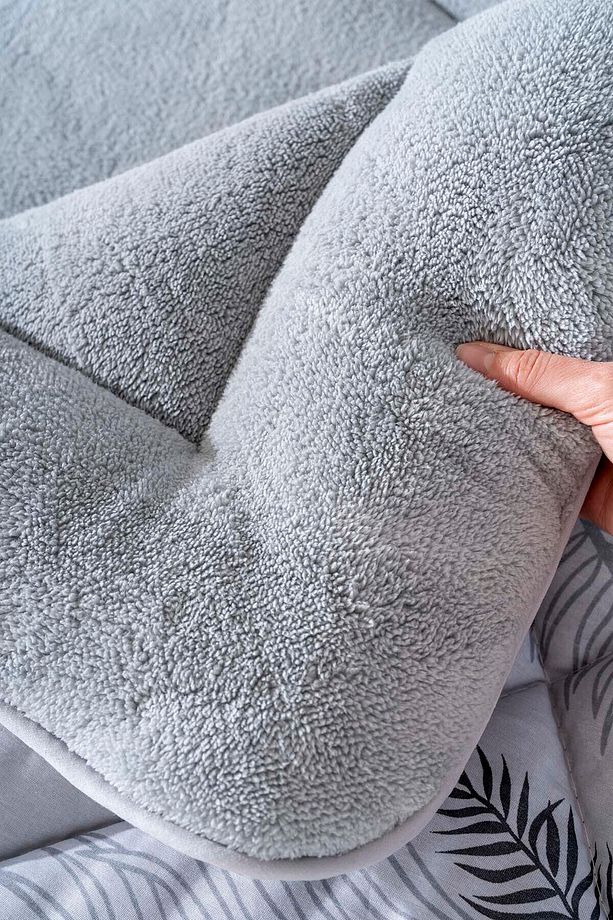 Gri Yaprak Loura Tek Kişilik Çift Taraflı Lüx Wellsoft Yorgan Seti 155x215 cm - 6