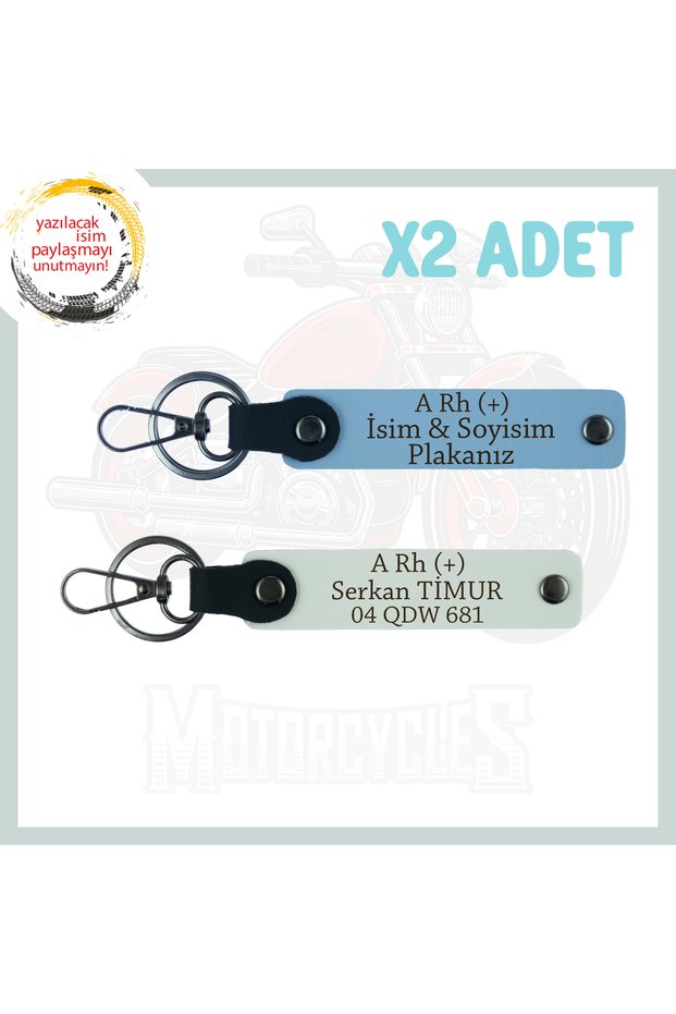 Sky Blue-White, Special Set of 2 Keychains for Adventurers - Name Plate & Blood Type Written