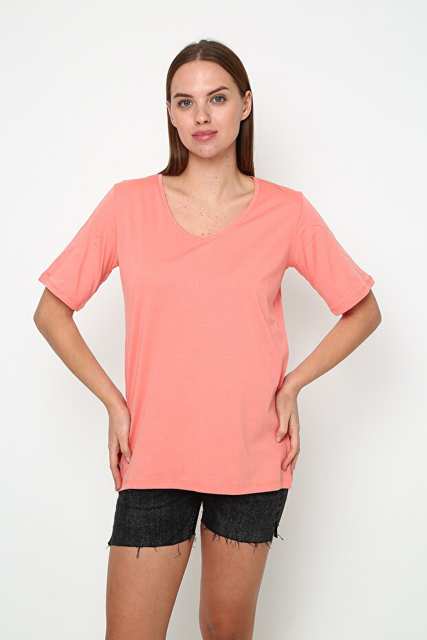 Super Quality V-Neck Regular Fit Basic Tunic with Side Slits - 2