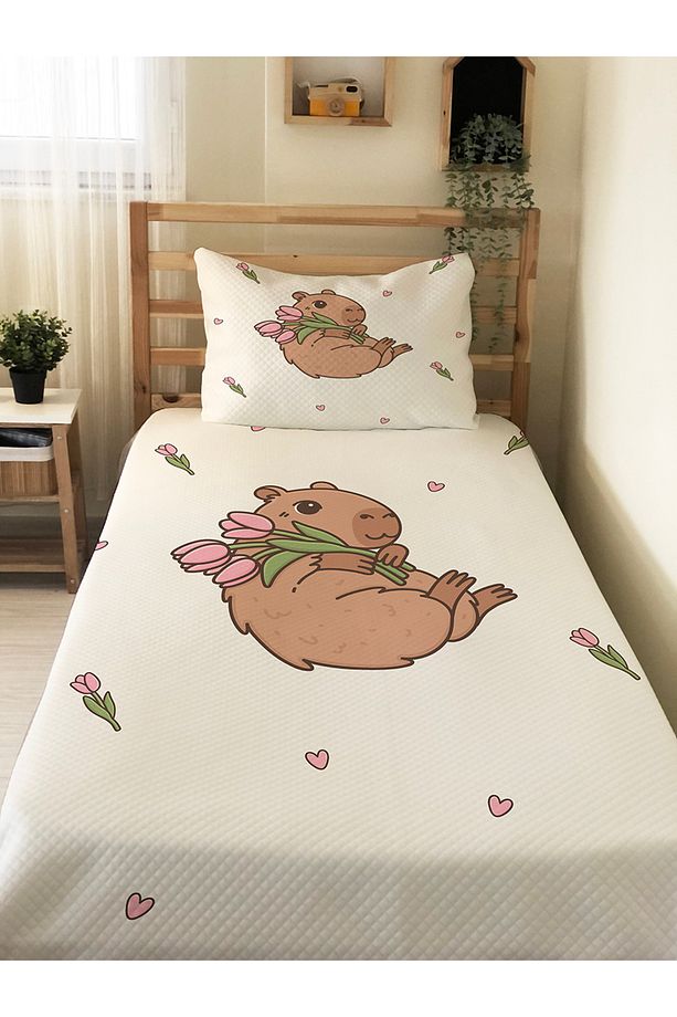 Capybara Desenli Tek Kişilik Pike 160x220 cm - 1
