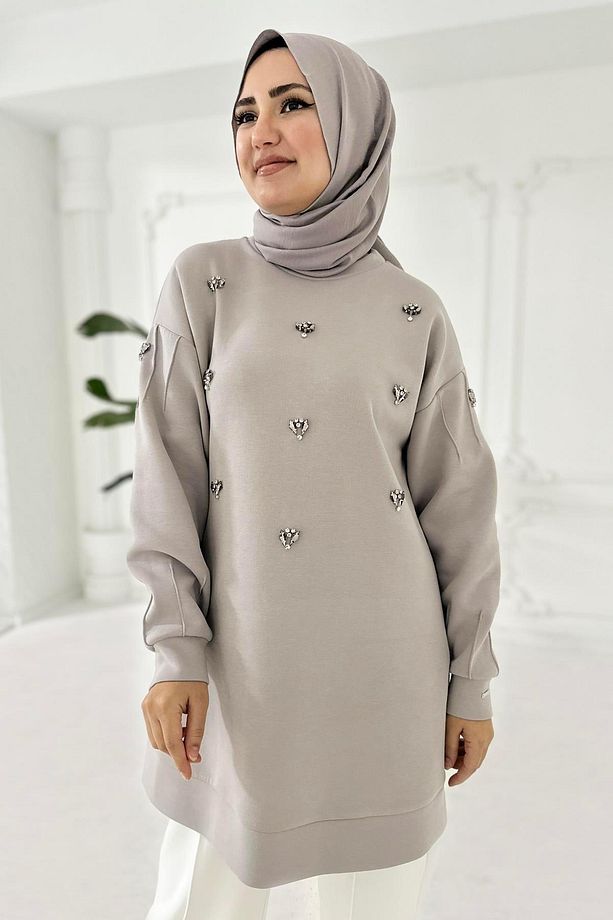 MOODBASİC TAŞ İŞLEMELİ TUNİK MB21.258 Gri - 3
