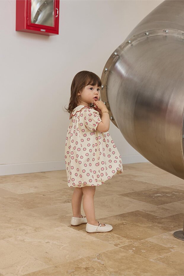 Kiremit Yaka Nakışlı Balon Elbise - 3