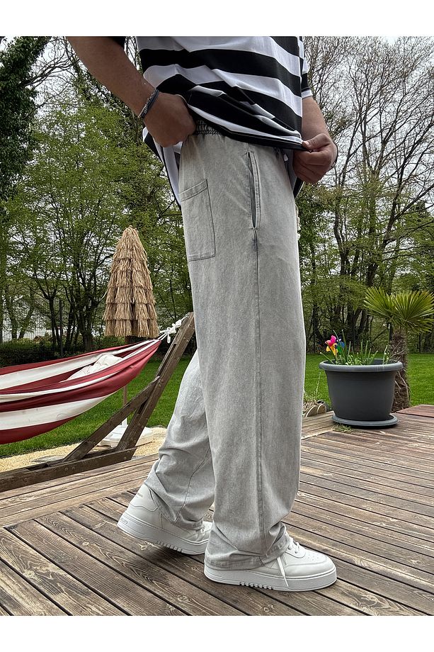 Açık Gri Yıkamalı İnce Baggy Eşofman JJ-92 - 3