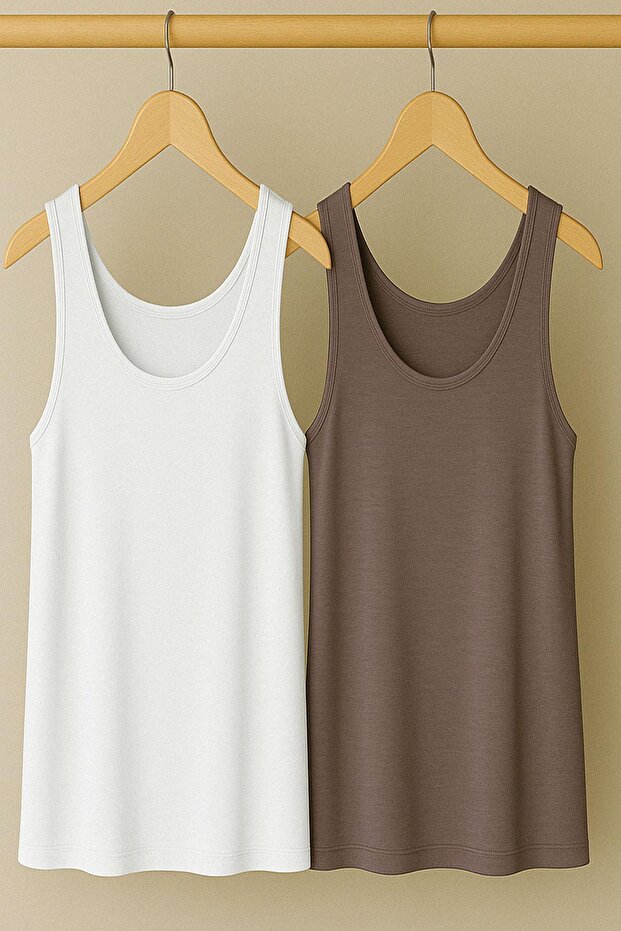 قطعتان من تي شيرت بدون أكمام ذو تصميم مريح وقاعدة سميكة