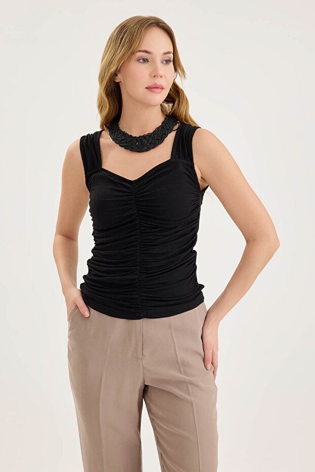 بلوزة بحزام سميك ورباط في الأمام - 6