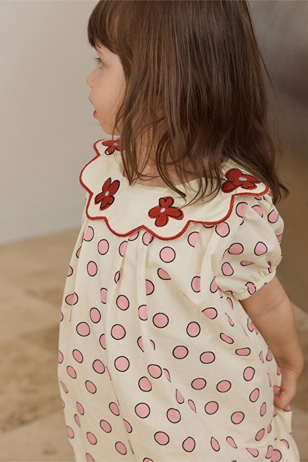 Kiremit Yaka Nakışlı Balon Elbise - 7