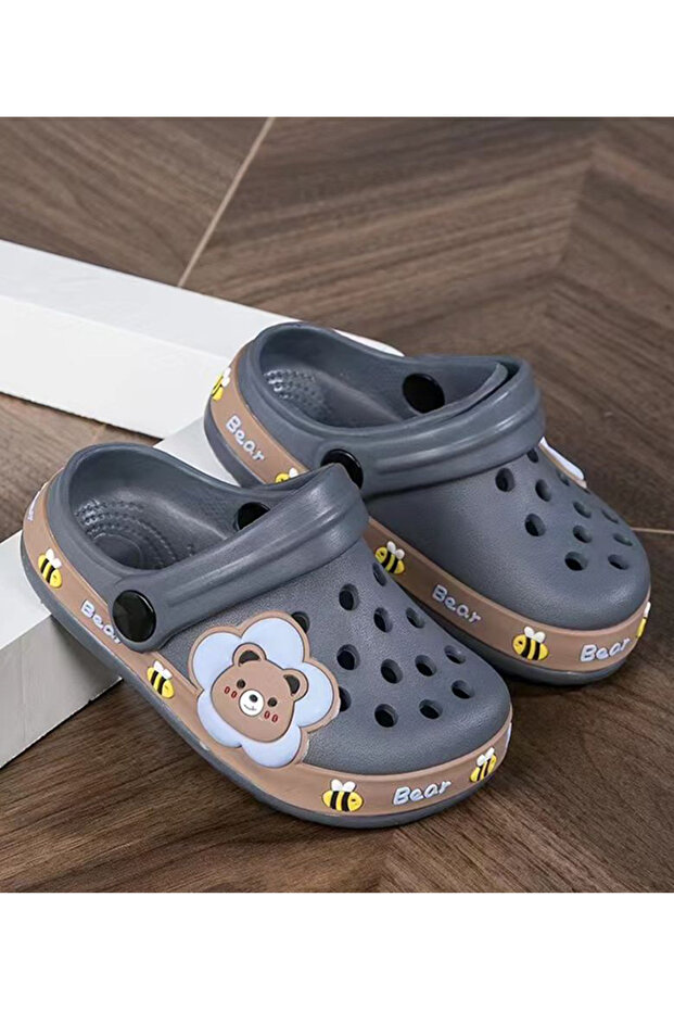 SAPS Bear Printed Backstrap Closure Clogs - Grey/Brown - 2