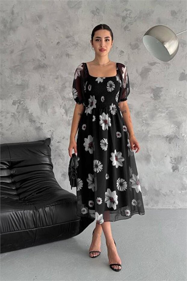 Dipmoda Women's Ghepeled Madonna Collar Lined Chiffon Dress Dpq007
