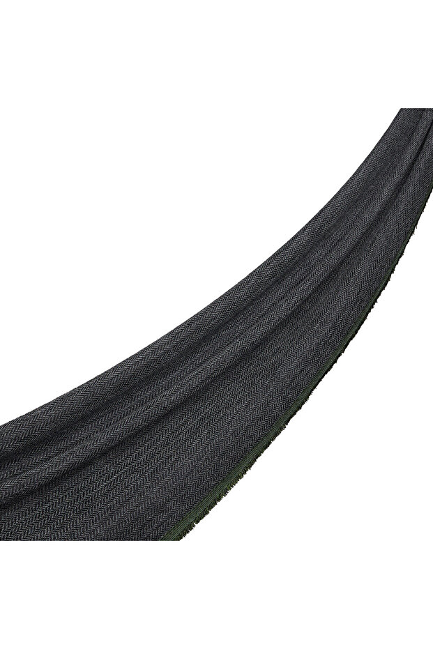 Green Thin Herringbone Patterned Wool Scarf - 1