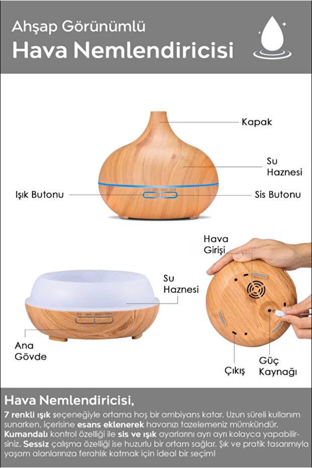AlaSera Aromaterapi Difüzör (Açık Ahşap) - 5