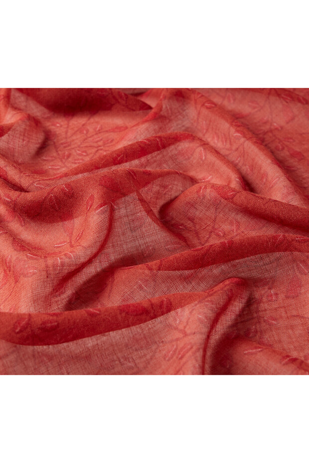 Copper Mini Leaf Patterned Wool Shawl - 3