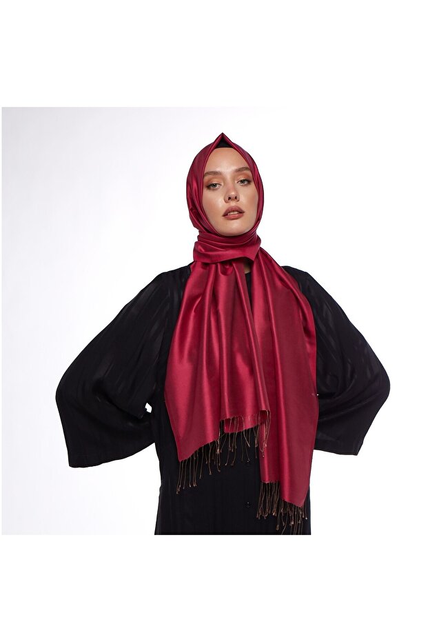 Fuşya Düz İpek Şal - 3