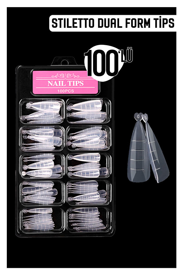 100'lü Şeffaf Stiletto Dual Form Tips - 1