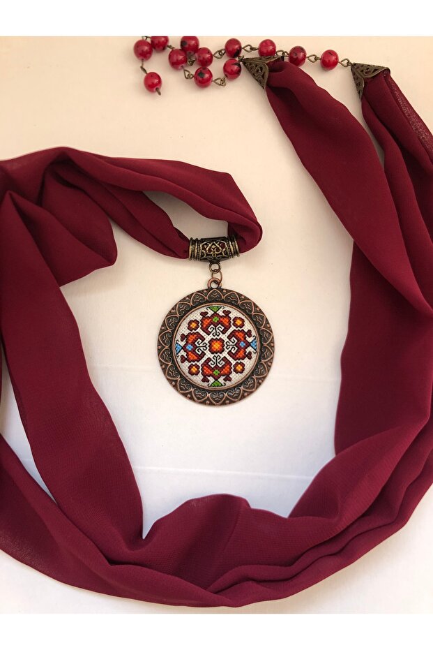 Kanaviçe Fular Kolye - 3