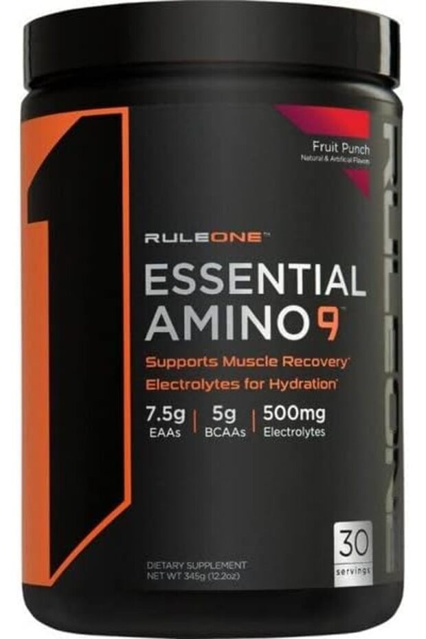 Rule1 1 Essential Amino 9 | Fruit Punch | Supports Muscle Recovery and Electrolytes for Hydration |