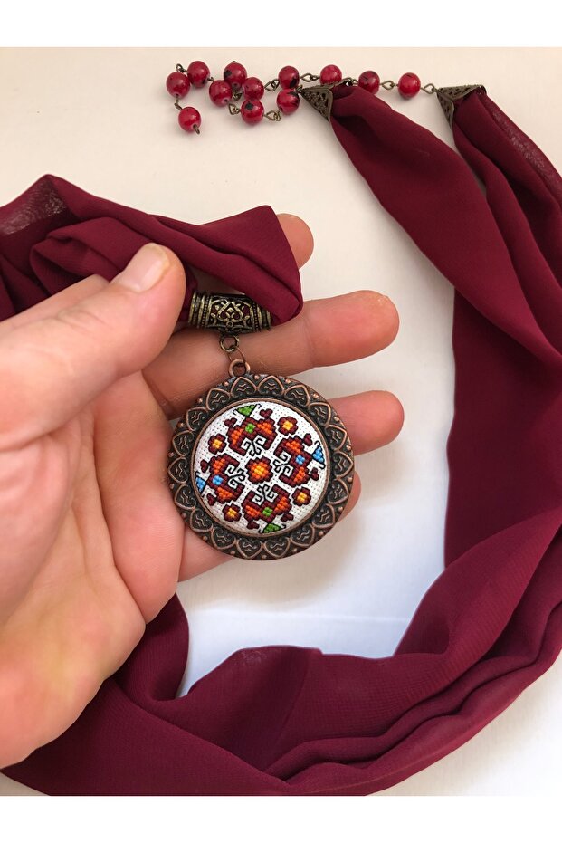 Kanaviçe Fular Kolye - 4