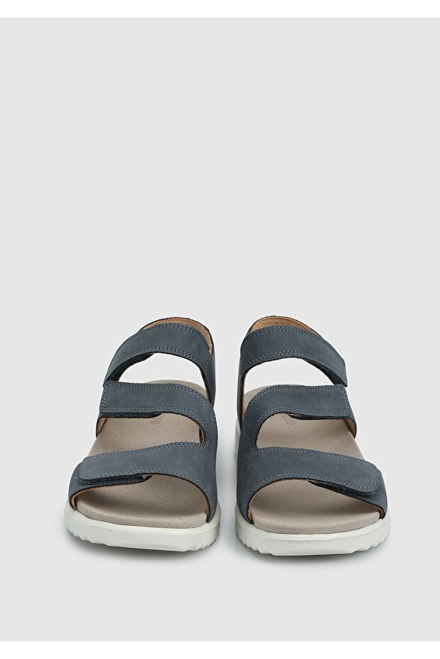 Navy Blue Leather Women's Flat Sandals - 3