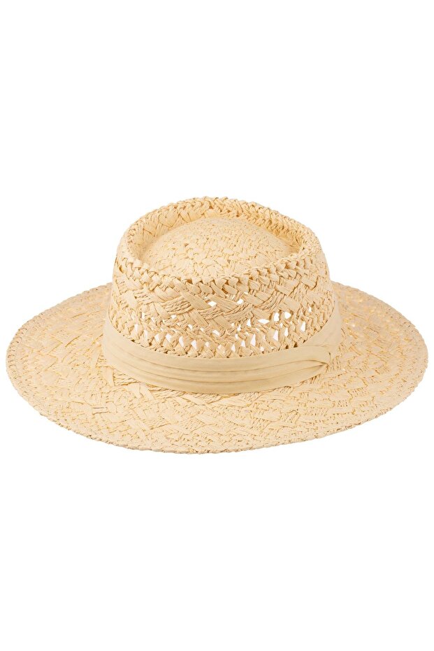 Men's Straw Fedora Hat with Tape Detail Y24750-01 Cream