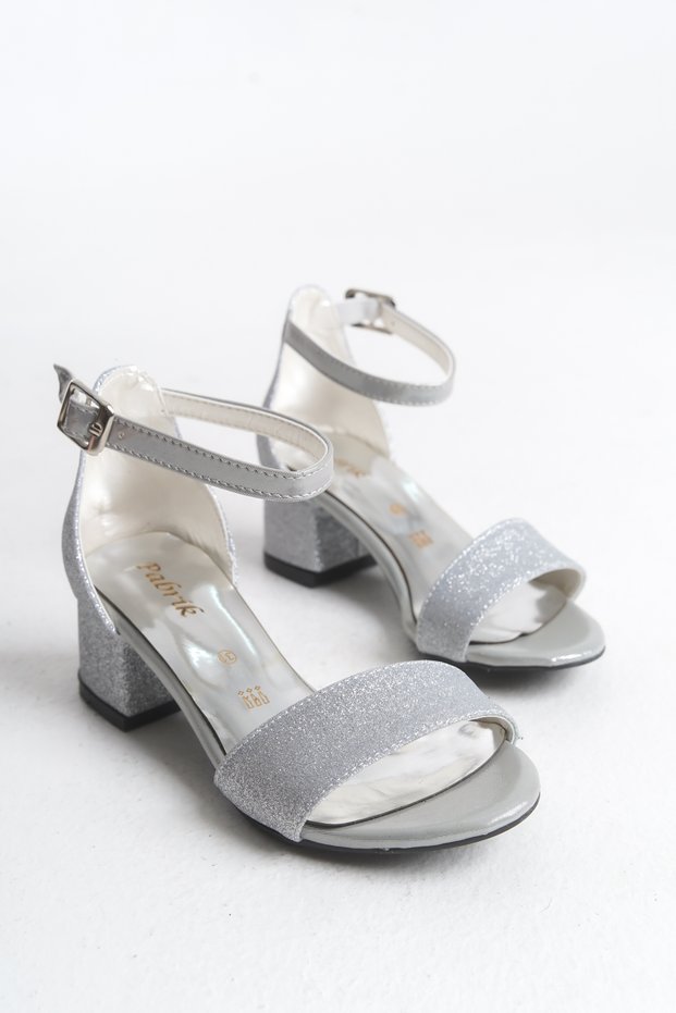 Silver Girls' Heeled Shoes, Girls' Evening Dress Shoes