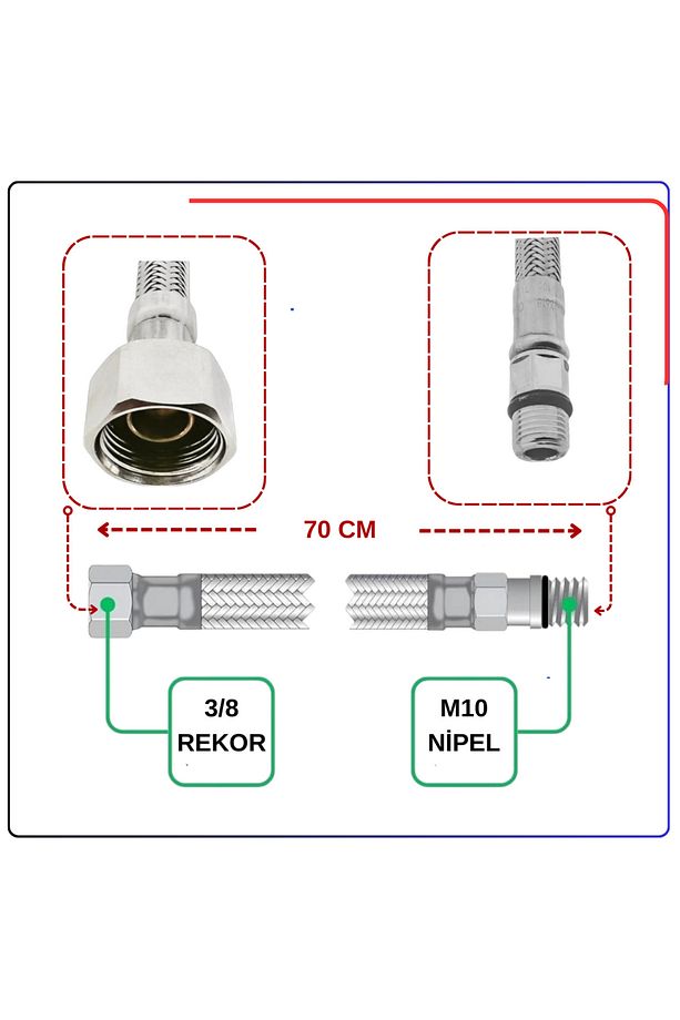 A3157598YP Flex Hortum M10x1x18xG3/8 L700MM DN6(10 Sıcak - 2