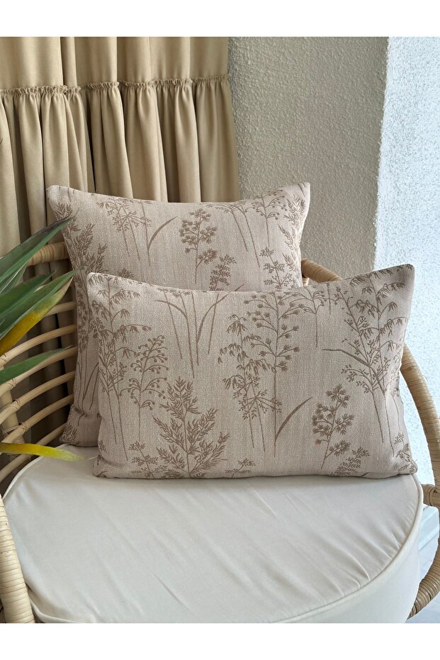 Dal Desenli Pamuklu Bej Rengi Salon Kırlent Kılıfı 1 ADET - 3