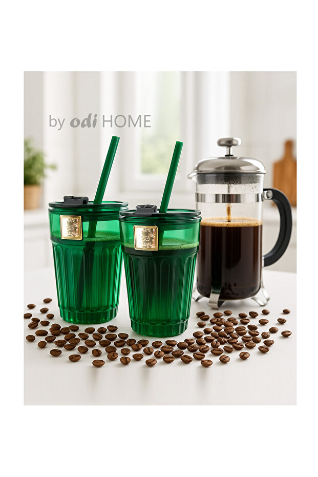 2 Pieces Emerald Green Glass Mug Cup Coffee Soft Drink Dessert Cocktail Glass Green 470 ml