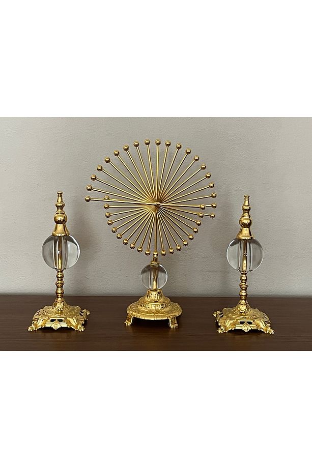 3 'lü Lüks ve Şık Golden Spiral set Masa Dekoru - Modern Tasarımlı Dekoratif Aksesuar, Ev ve Ofis - 4