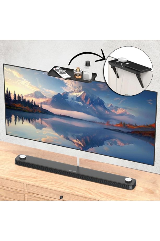 Ayarlanabilir TV Üstü Depolama Ekran Monitör Üst Raf, Medya Kutuları ve Kumanda Tutucu Ev Ofis için - 7