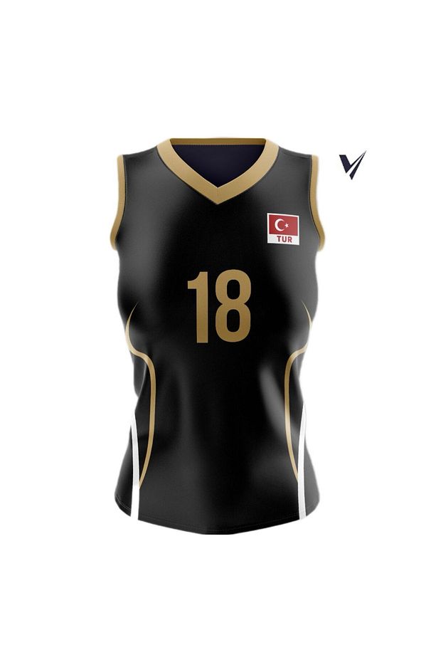 Kadın Siyah Likralı Tek Üst Voleybol Forması Volleyball Jersey - 1