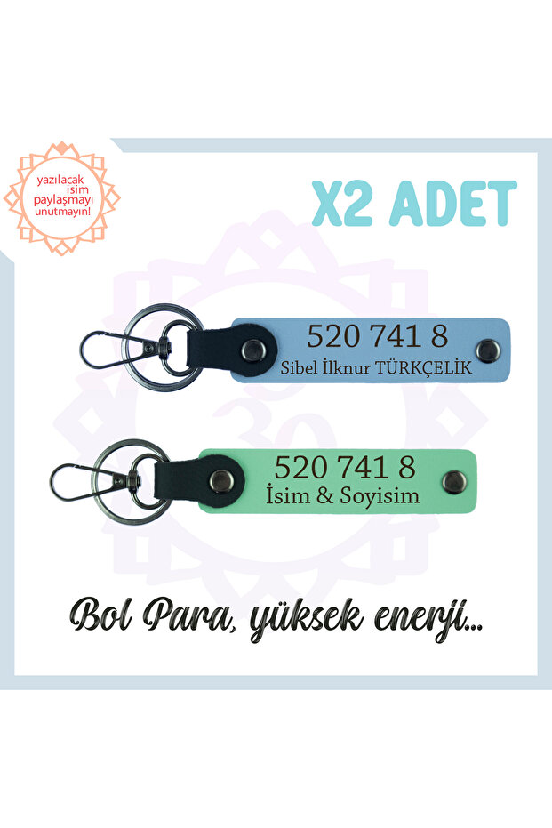 Name Writable 2-Key Chain, Balance-Breaking Custom Code 520 741 8 Abundance and Energy, Green-Sky Blue