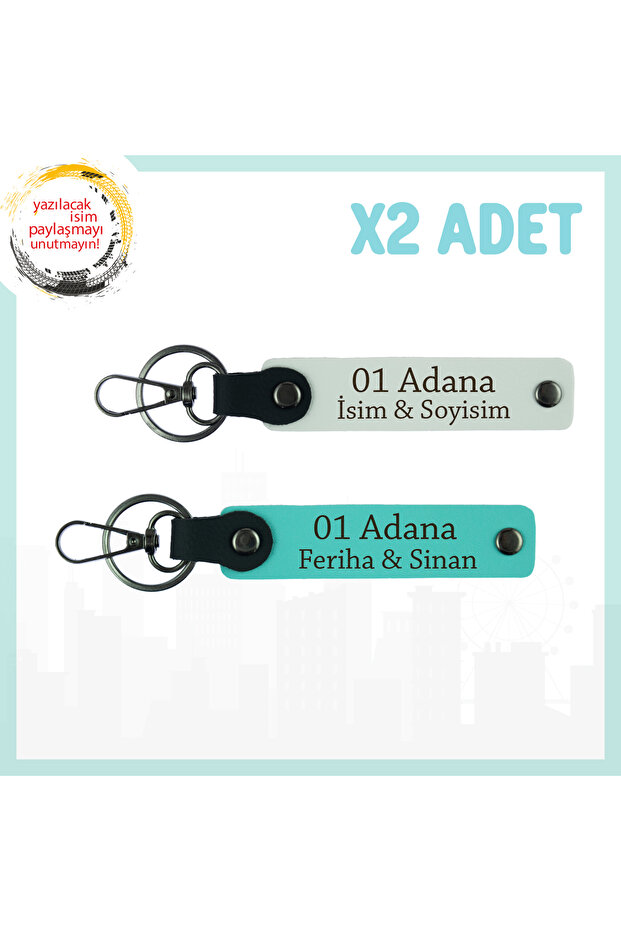 01 Adana Spirit Ideal for Gifts, Useful Design 2-Piece Keychain, White-Turquoise, Personal Touch