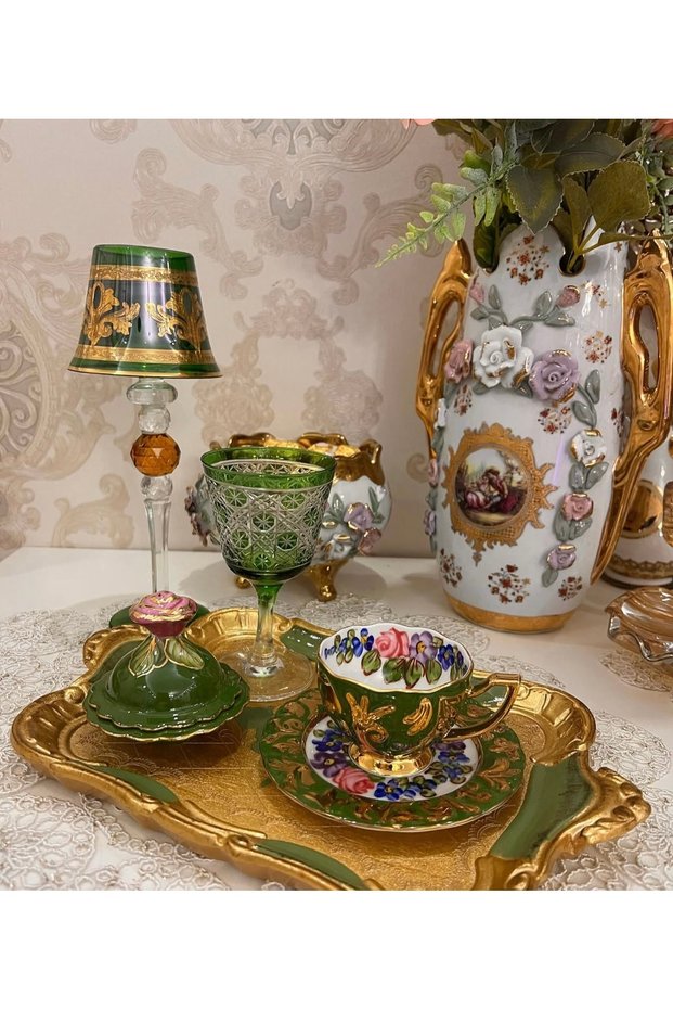 ESTERHOMEDECOR 6-Piece Set Colorful Hand-Painted Coffee Cup Set 6 Different Colors 6-Piece Lidded Turkish Delight Bowls