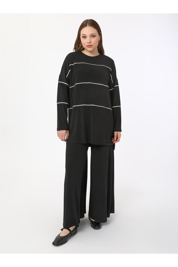 Plus Size Tunic & Trousers Double Set - Black - Alia