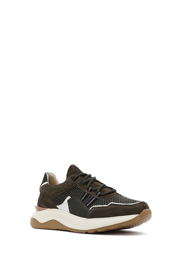 Erkek Haki Bağcıklı Kalın Tabanlı Deri Sneaker 25SFD795014 - 6