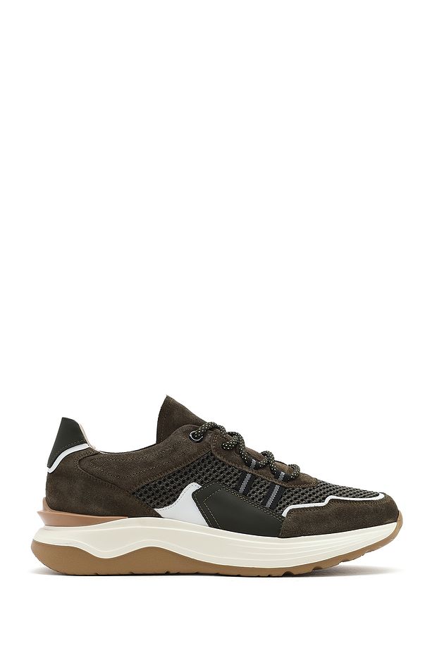Erkek Haki Bağcıklı Kalın Tabanlı Deri Sneaker 25SFD795014 - 1