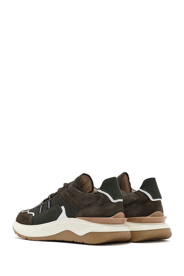 Erkek Haki Bağcıklı Kalın Tabanlı Deri Sneaker 25SFD795014 - 5