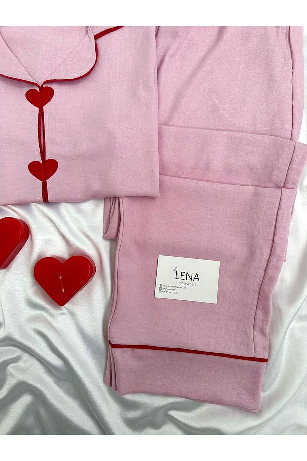 Lena Kalbim Sende Kısa kollu Dokuma Pijama Pijama Takımı - 3