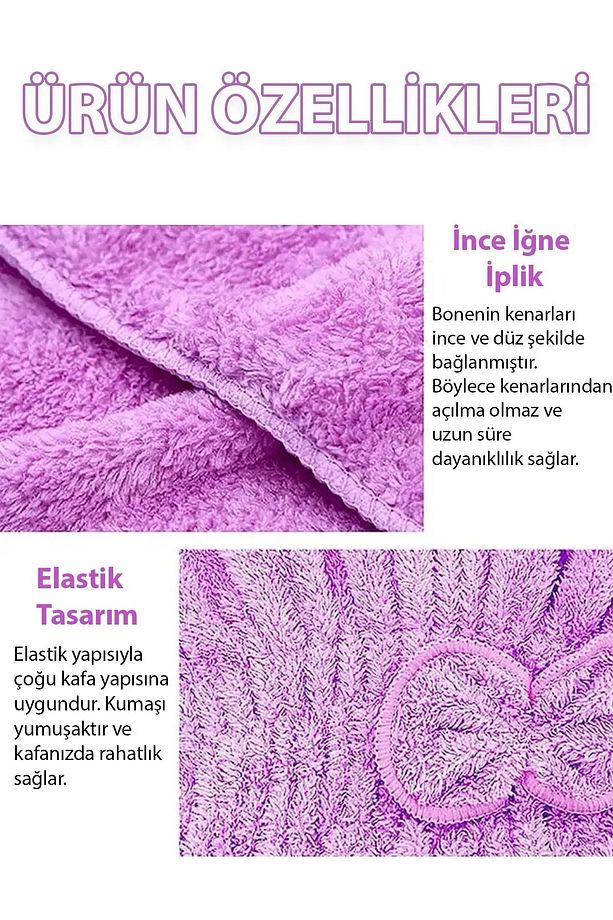 Saç Kurutma Bonesi Kafa Havlusu Duş Bonesi Islak Saç Kurulama Bonesi Mikrofiber Tüm Saçlara Uyumlu - 5