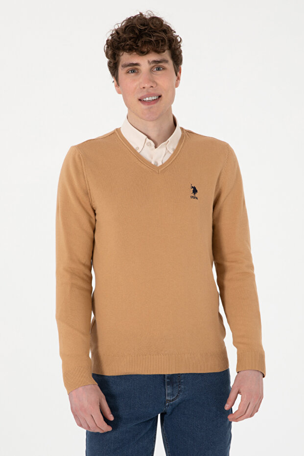 كنزة صوفية رجالية بلون الجمل الأساسي 50288881-VR015 - 1