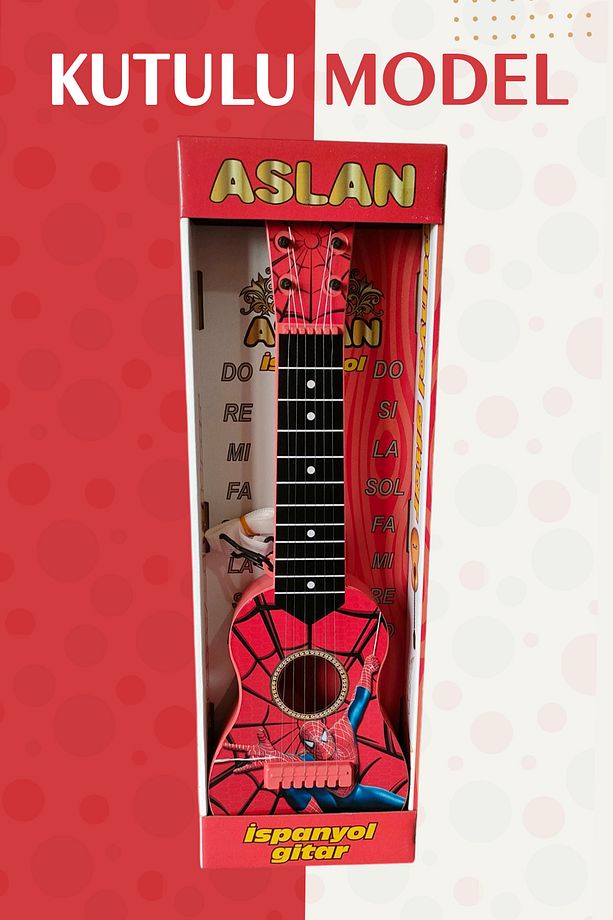 48 cm Oyuncak İspanyol Örümcek Adam Gitar - 6 Telli Örümcek Adam Çocuk Gitarı Askı Aparatı Hediye - 4