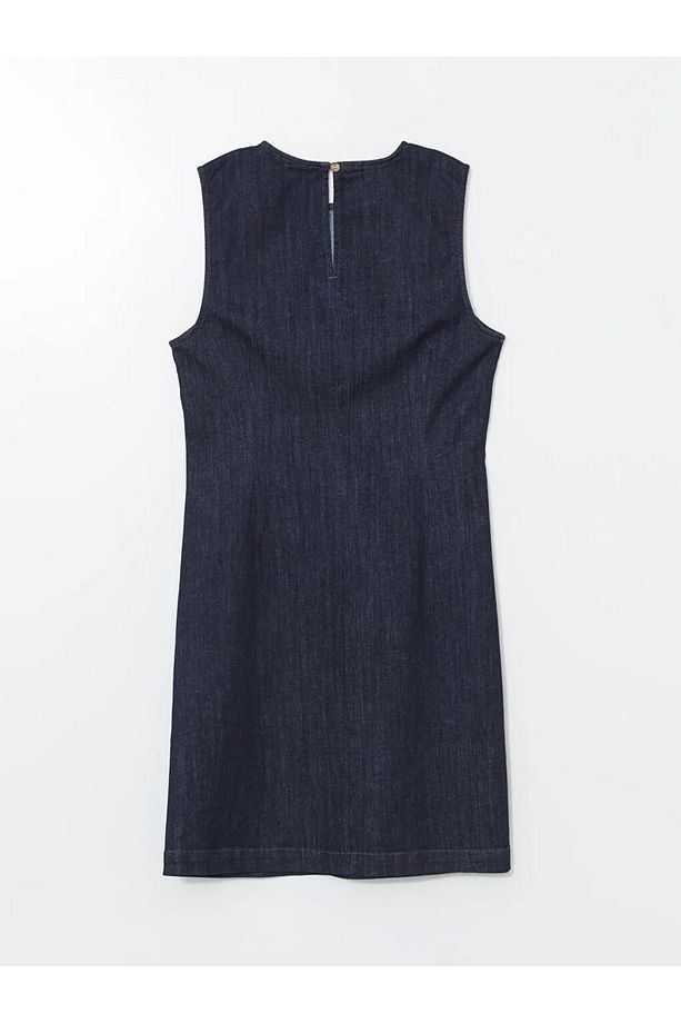 LCW Vision Indigo Bisiklet Yaka Mini Jean Elbise - 4