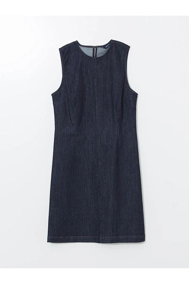 LCW Vision Indigo Bisiklet Yaka Mini Jean Elbise - 3