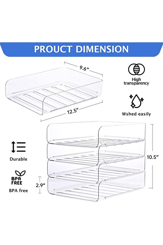 4-pack desktop file storage box, transparent PET, large capacity, stackable, for storing stationery - 4