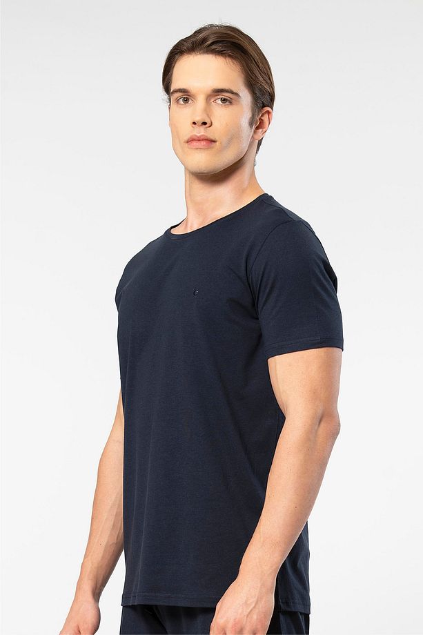 2169 Erkek Modal Pamuk Bisiklet Yaka Kısa Kollu T-shirt-lacivert - 3