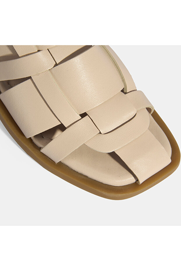 Kadın Krem Deri Terlik - 5