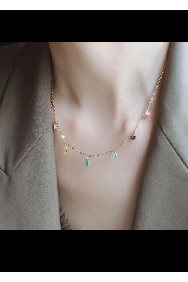 Çelik zirkon taşlı kolye - 3