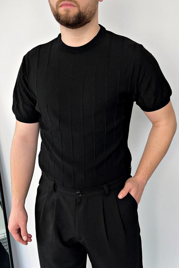 Siyah Örme Triko Tshirt - 3